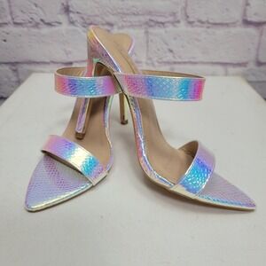 Glaze Mermaid Pointed Toe Heels Sz 6 Iridescent Holographic Mule Strappy Sandals